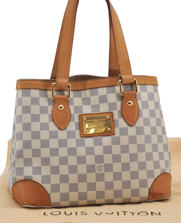 Authentic Louis Vuitton Damier Azur Hampstead PM N51207 Shoulder Tote Bag 7963E