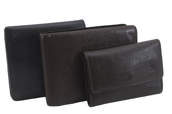 Louis Vuitton Taiga Bifold Wallet Purse Key Case Brown Black 3Set Junk 7964D
