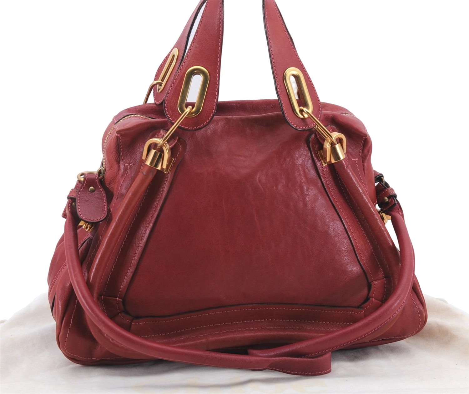 Authentic Chloe Paraty 2Way Shoulder Hand Bag Leather Red 7967D