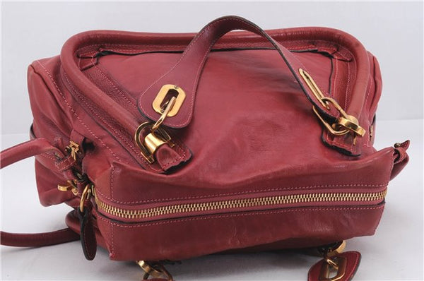 Authentic Chloe Paraty 2Way Shoulder Hand Bag Leather Red 7967D