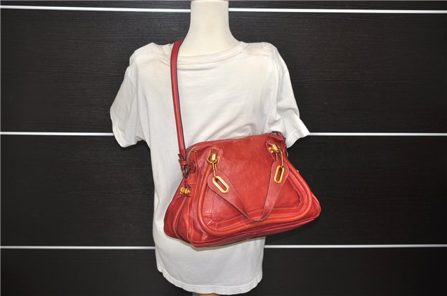 Authentic Chloe Paraty 2Way Shoulder Hand Bag Leather Red 7967D