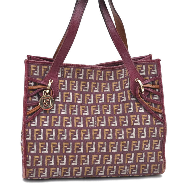 Authentic FENDI Zucchino Tote Hand Bag Canvas Leather Purple 7968B