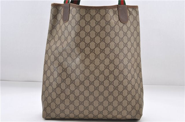 Authentic GUCCI Web Sherry Line Shoulder Tote Bag PVC Leather Brown 7969D