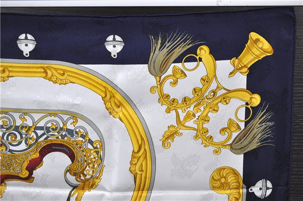 Authentic HERMES Carre 90 Scarf "Plumes et Grelots" Silk Navy 7974C