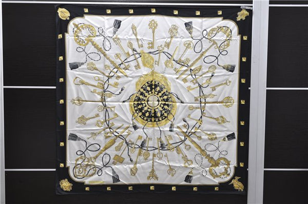 Authentic HERMES Carre 90 Scarf "Les Cles" Silk Black 7975C