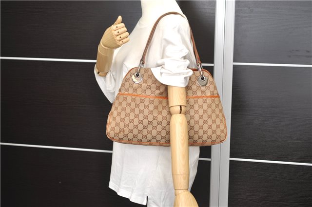 Authentic GUCCI Vintage Shoulder Tote Bag GG Canvas Leather Brown Beige 7975D