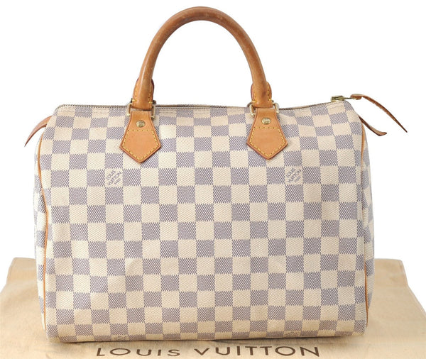 Authentic Louis Vuitton Damier Azur Speedy30 Hand Bag N41533 LV 7977D