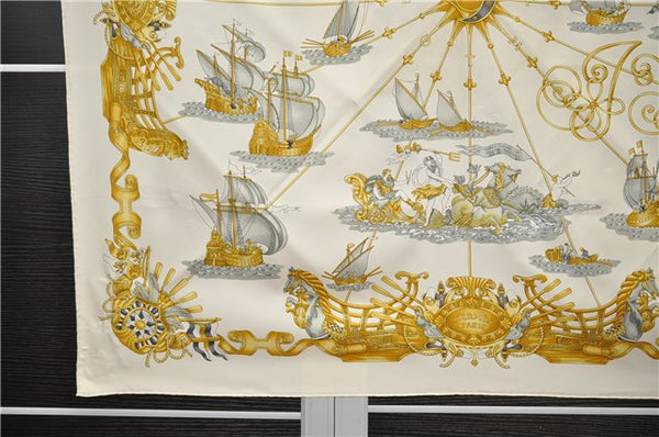 Authentic HERMES Carre 90 Scarf "VOILES DE LUMIERE 1572" Silk Ivory 7979C