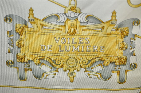 Authentic HERMES Carre 90 Scarf "VOILES DE LUMIERE 1572" Silk Ivory 7979C