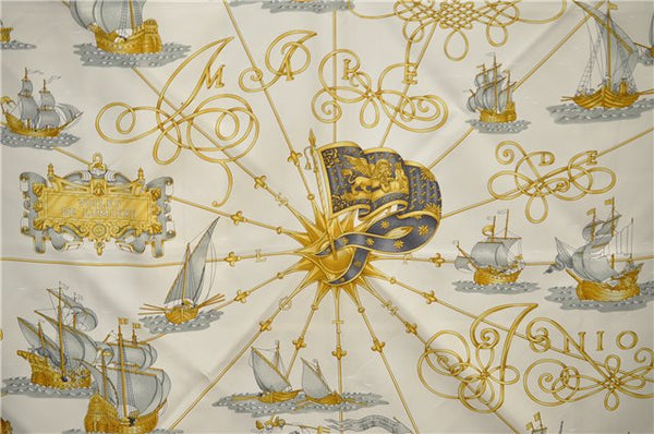 Authentic HERMES Carre 90 Scarf "VOILES DE LUMIERE 1572" Silk Ivory 7979C