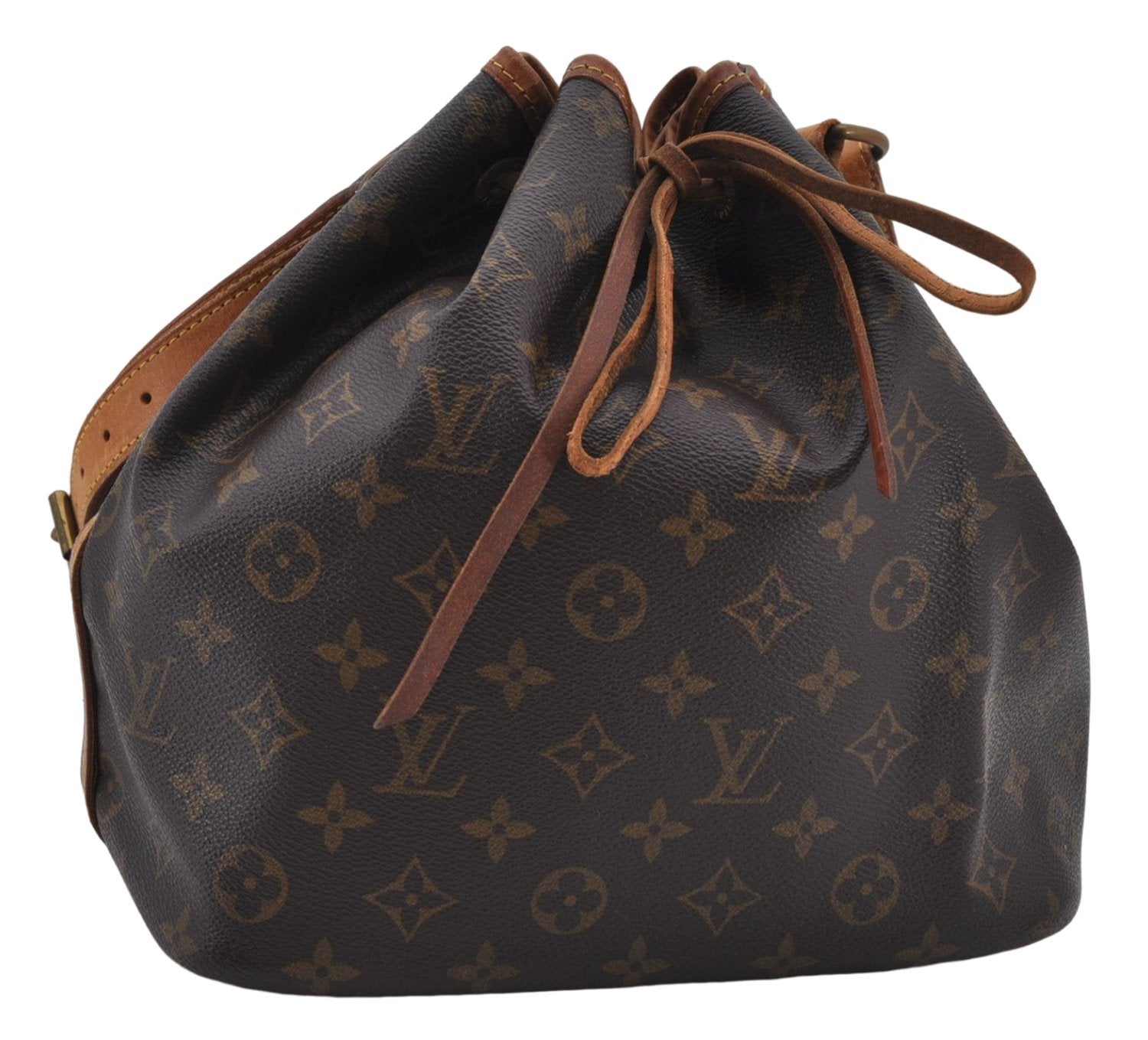 Authentic Louis Vuitton Monogram Petit Noe M42226 Shoulder Drawstring Bag 7980E