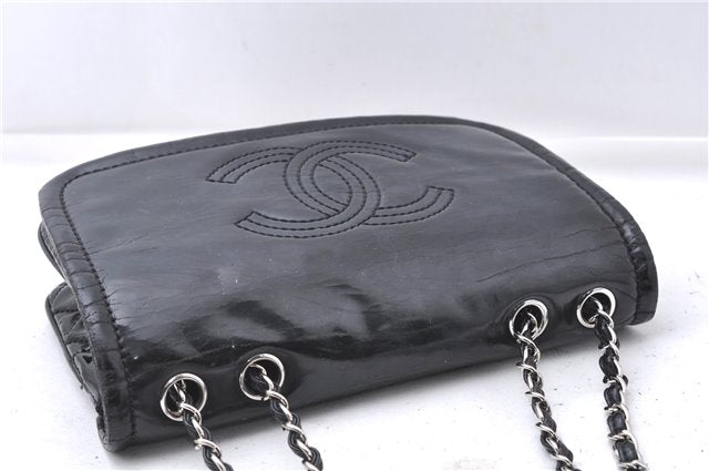 Authentic CHANEL Enamel CoCo Mark Chain Shoulder Bag Purse Black 7981D