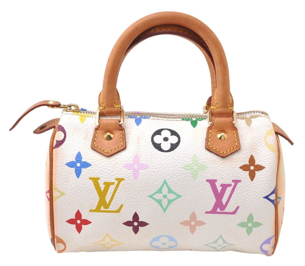 Auth Louis Vuitton Monogram Multicolor Mini Speedy Hand Bag M92645 White 7990D