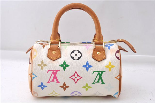 Auth Louis Vuitton Monogram Multicolor Mini Speedy Hand Bag M92645 White 7990D
