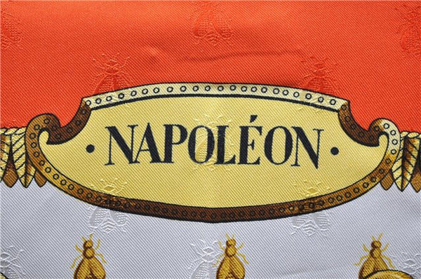 Authentic HERMES Carre 90 Scarf "NAPOLEON" Silk Orange Box 7998C