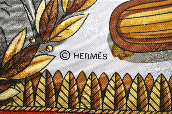 Authentic HERMES Carre 90 Scarf "NAPOLEON" Silk Orange Box 7998C