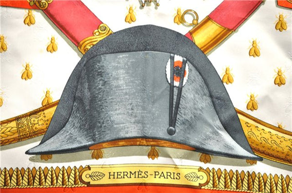 Authentic HERMES Carre 90 Scarf "NAPOLEON" Silk Orange Box 7998C