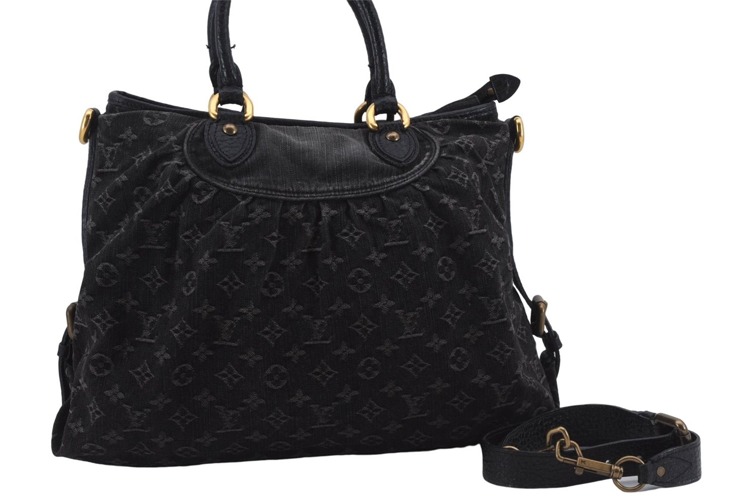 Auth Louis Vuitton Monogram Denim Neo Cabby Shoulder Hand Bag M95352 Black 8008D