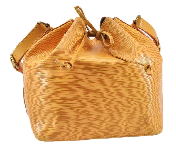 Authentic Louis Vuitton Epi Petit Noe Drawstring Bag Yellow M44109 LV 8009F