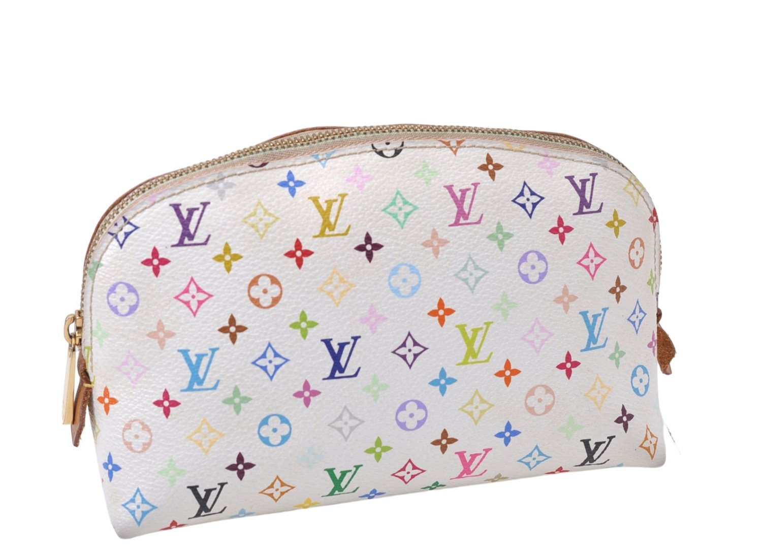 Auth Louis Vuitton Monogram Multicolor Pochette Cosmetic Pouch White LV 8016D