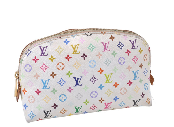 Auth Louis Vuitton Monogram Multicolor Pochette Cosmetic Pouch White LV 8016D