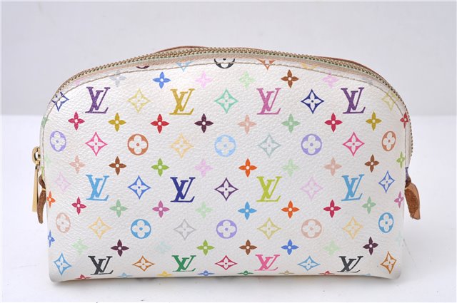 Auth Louis Vuitton Monogram Multicolor Pochette Cosmetic Pouch White LV 8016D