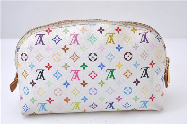 Auth Louis Vuitton Monogram Multicolor Pochette Cosmetic Pouch White LV 8016D