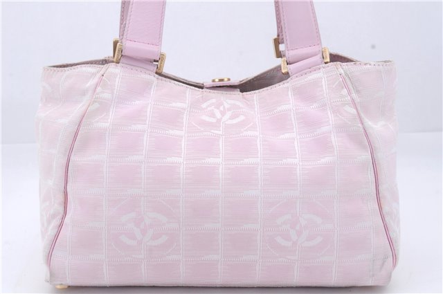 Authentic CHANEL New Travel Line Shoulder Hand Bag Nylon Leather Pink 8023D