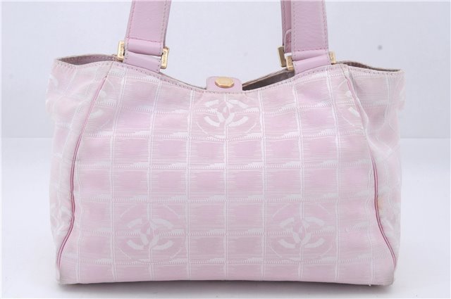 Authentic CHANEL New Travel Line Shoulder Hand Bag Nylon Leather Pink 8023D