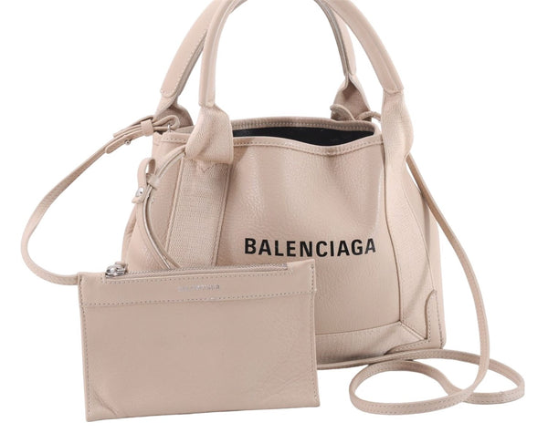 Authentic BALENCIAGA Navy Caba XS 2Way Hand Bag Leather 390346 Beige 8023E