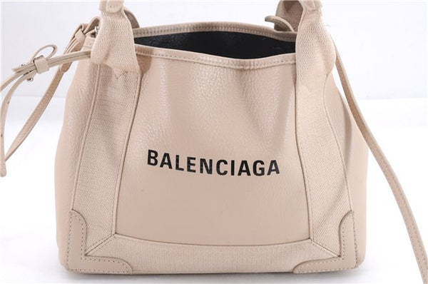 Authentic BALENCIAGA Navy Caba XS 2Way Hand Bag Leather 390346 Beige 8023E