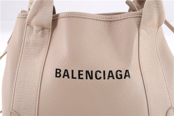 Authentic BALENCIAGA Navy Caba XS 2Way Hand Bag Leather 390346 Beige 8023E