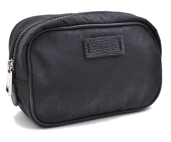 Authentic GUCCI Cosmetic Pouch GG Nylon Leather 510341 Black 8034B