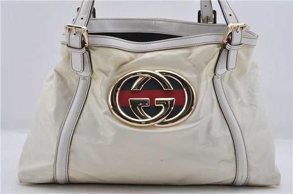 Auth GUCCI Web Sherry Line New Britt Double G Shoulder Tote Bag PVC White 8036D