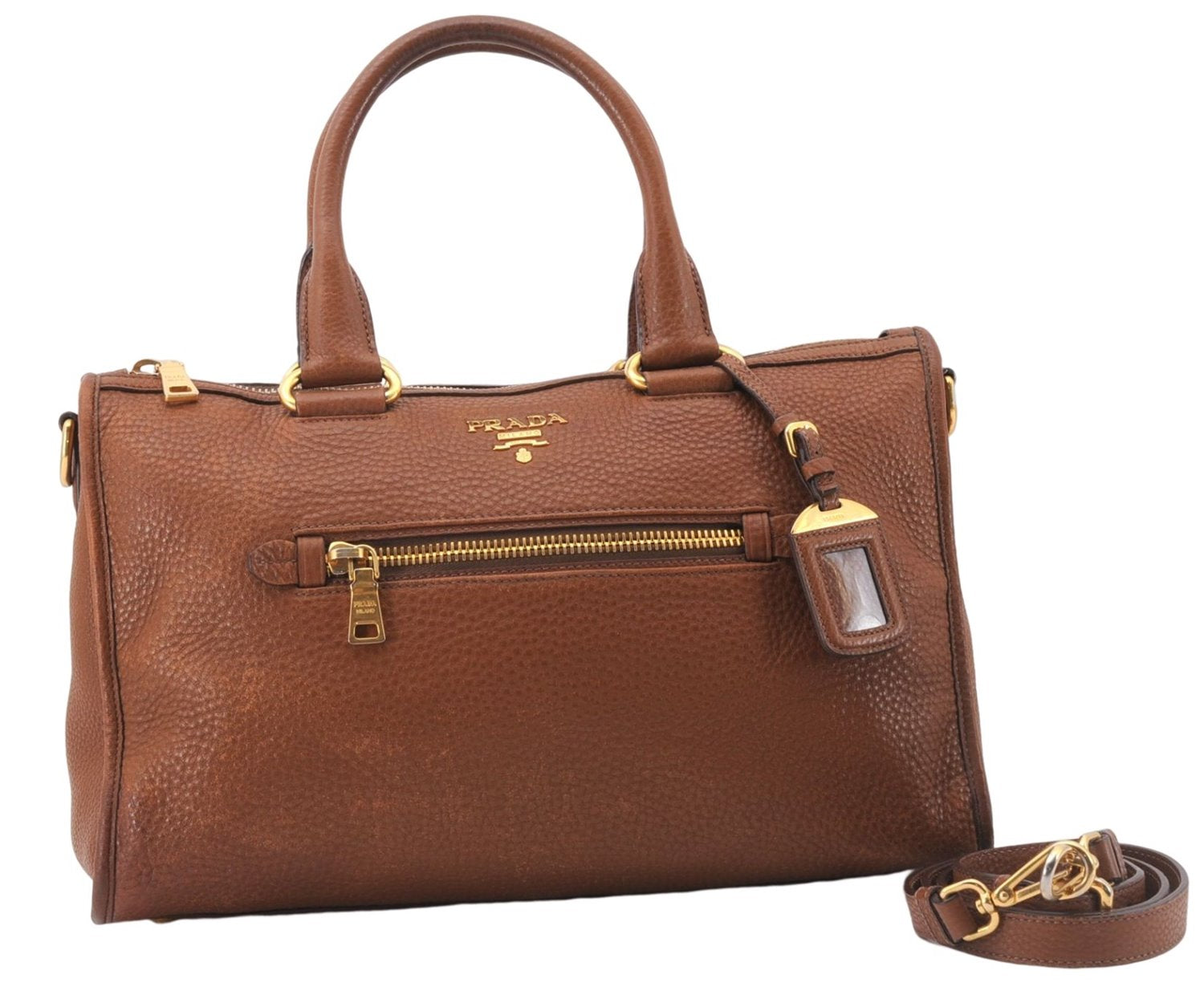 Authentic PRADA Vintage Leather Nappa 2Way Shoulder Tote Bag Brown 8036E