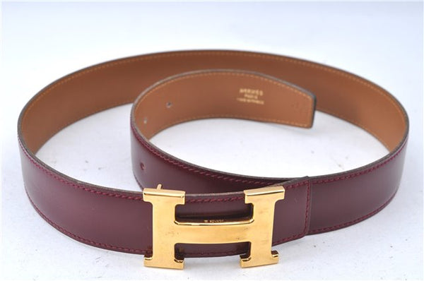 Authentic HERMES Constance Leather Belt Size 70cm 27.6" Bordeaux Red Box 8061B