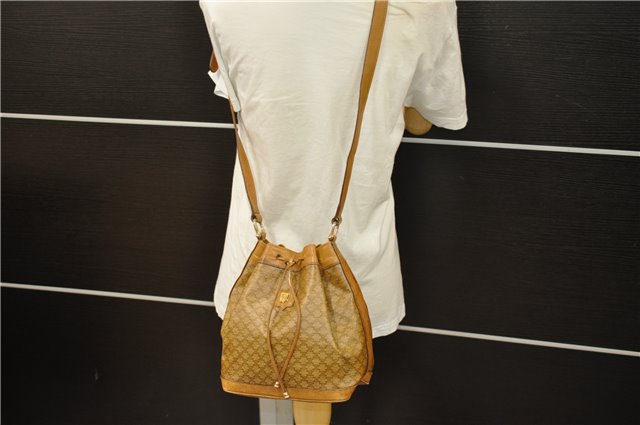 Authentic CELINE Macadam Blason Shoulder Cross Body Bag PVC Leather Beige 8065D
