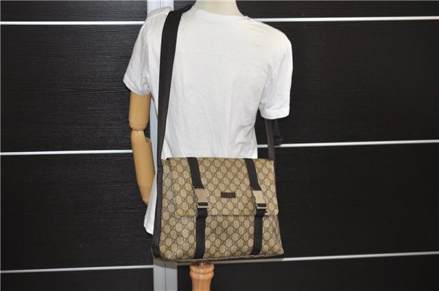 Authentic GUCCI Shoulder Cross Body Bag GG PVC Leather 122373 Brown 8071E