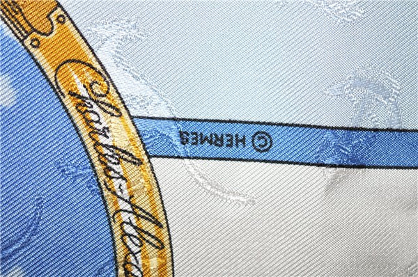 Authentic HERMES Carre 90 Scarf "LE GEOGRAPHE" Silk Light Blue 8081F