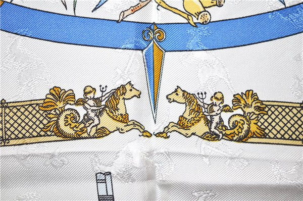 Authentic HERMES Carre 90 Scarf "LE GEOGRAPHE" Silk Light Blue 8081F