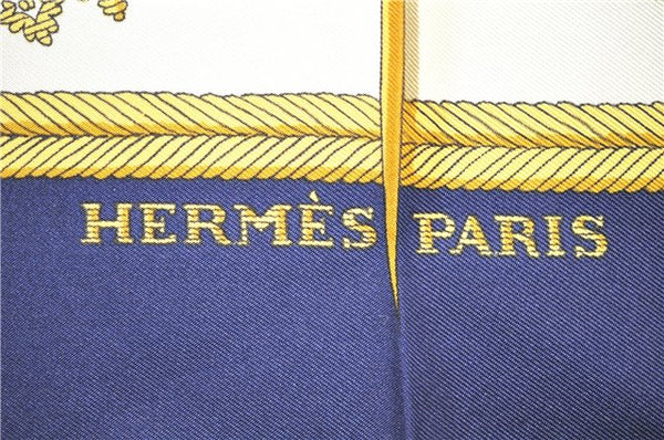 Authentic HERMES Carre 90 Scarf "LES ARMES DE PARIS" Silk Yellow Navy PB 8097E