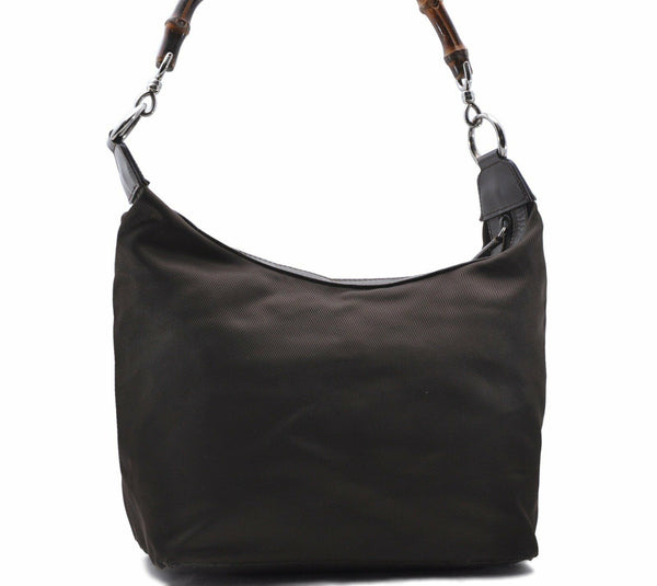 Authentic GUCCI Bamboo Shoulder Hand Bag Nylon 0001956 Brown 8105A