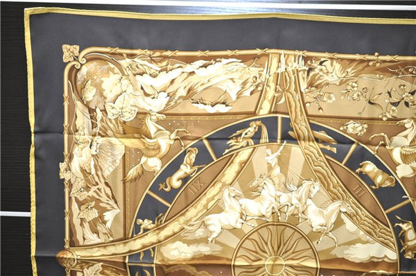 Authentic HERMES Carre 90 Scarf "RYTHMES DU MONDE" Silk Yellow Box 8105D