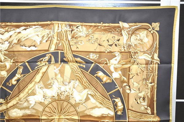 Authentic HERMES Carre 90 Scarf "RYTHMES DU MONDE" Silk Yellow Box 8105D