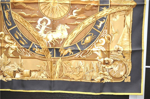 Authentic HERMES Carre 90 Scarf "RYTHMES DU MONDE" Silk Yellow Box 8105D