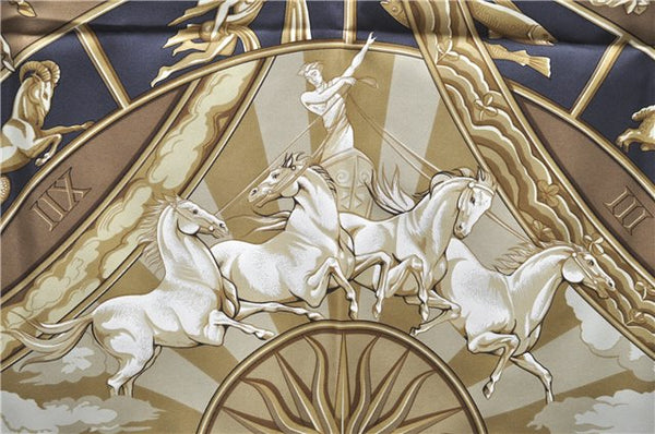 Authentic HERMES Carre 90 Scarf "RYTHMES DU MONDE" Silk Yellow Box 8105D