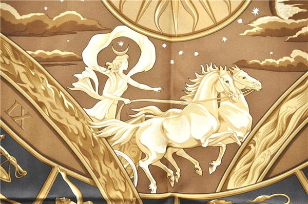 Authentic HERMES Carre 90 Scarf "RYTHMES DU MONDE" Silk Yellow Box 8105D