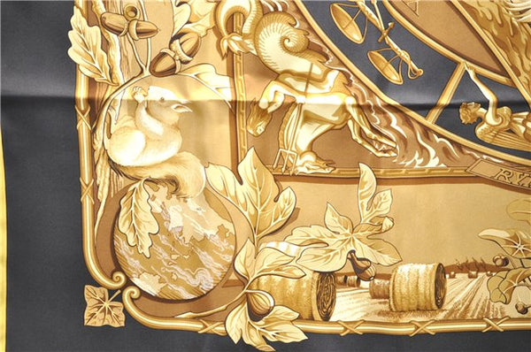 Authentic HERMES Carre 90 Scarf "RYTHMES DU MONDE" Silk Yellow Box 8105D