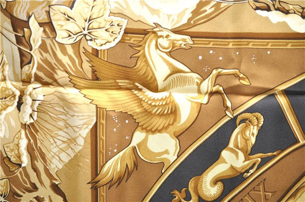 Authentic HERMES Carre 90 Scarf "RYTHMES DU MONDE" Silk Yellow Box 8105D