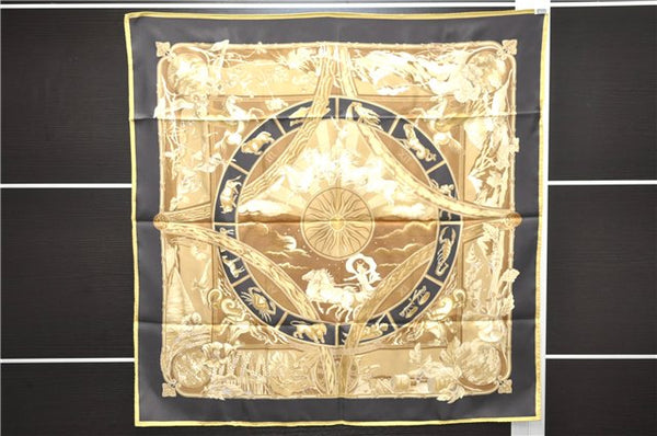 Authentic HERMES Carre 90 Scarf "RYTHMES DU MONDE" Silk Yellow Box 8105D